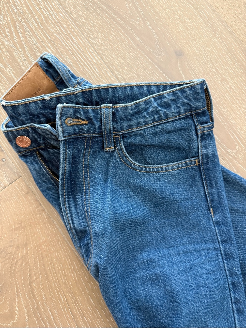 H&M Women's Straight Leg Jeans in Mid Blue Denim